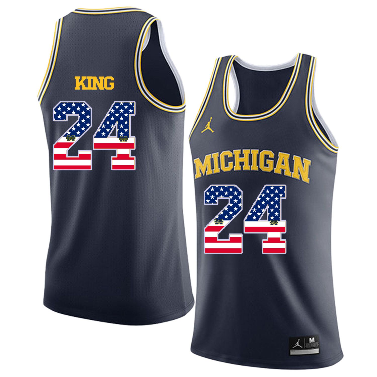 Men Jordan University of Michigan Basketball Navy #24 King Flag Customized NCAA Jerseys